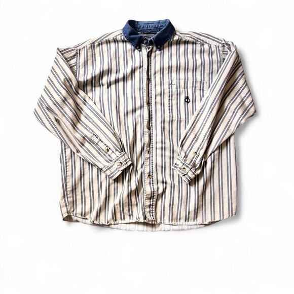 Blue and white striped regatta shirt with denim collar  (x-large) - Picture 1 of 3